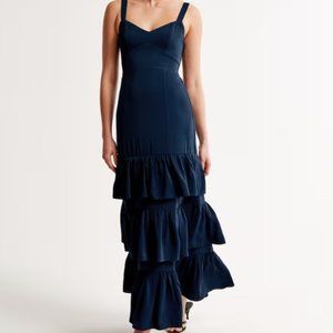 Abercrombie Ruffle Tiered Maxi Dress Navy L